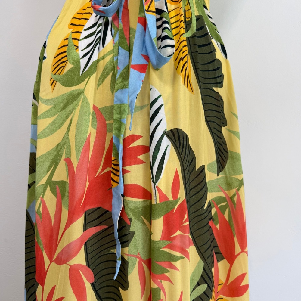 Desigual Tropical Floral Wrap Midi Dress Yellow Boho Resort Beach Vacation M - Picture 9 of 15